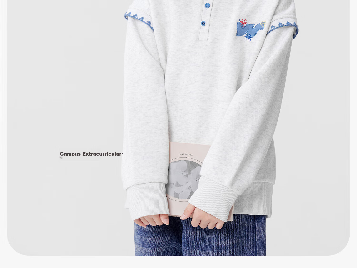Zuo Xi Girls' Fleece-Lined Sweatshirt 2025 Winter Children's Polo Shirt Doll Collar Warm Top Navy Blue 120 5